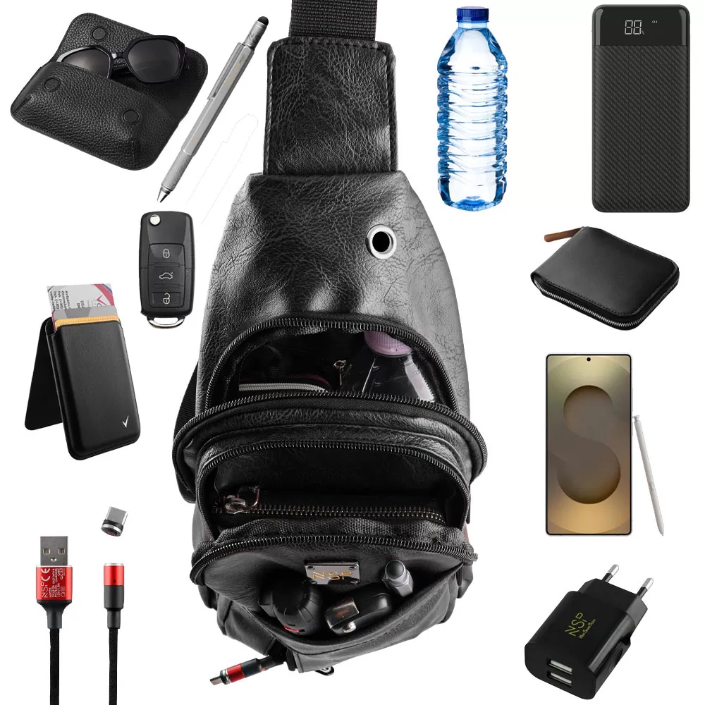 NSP N110 ALMOND ΤΣΑΝΤΑΚΙ CROSSBODY 8.5L ΔΕΡΜΑΤΙΝΟ BLACK - Image 8
