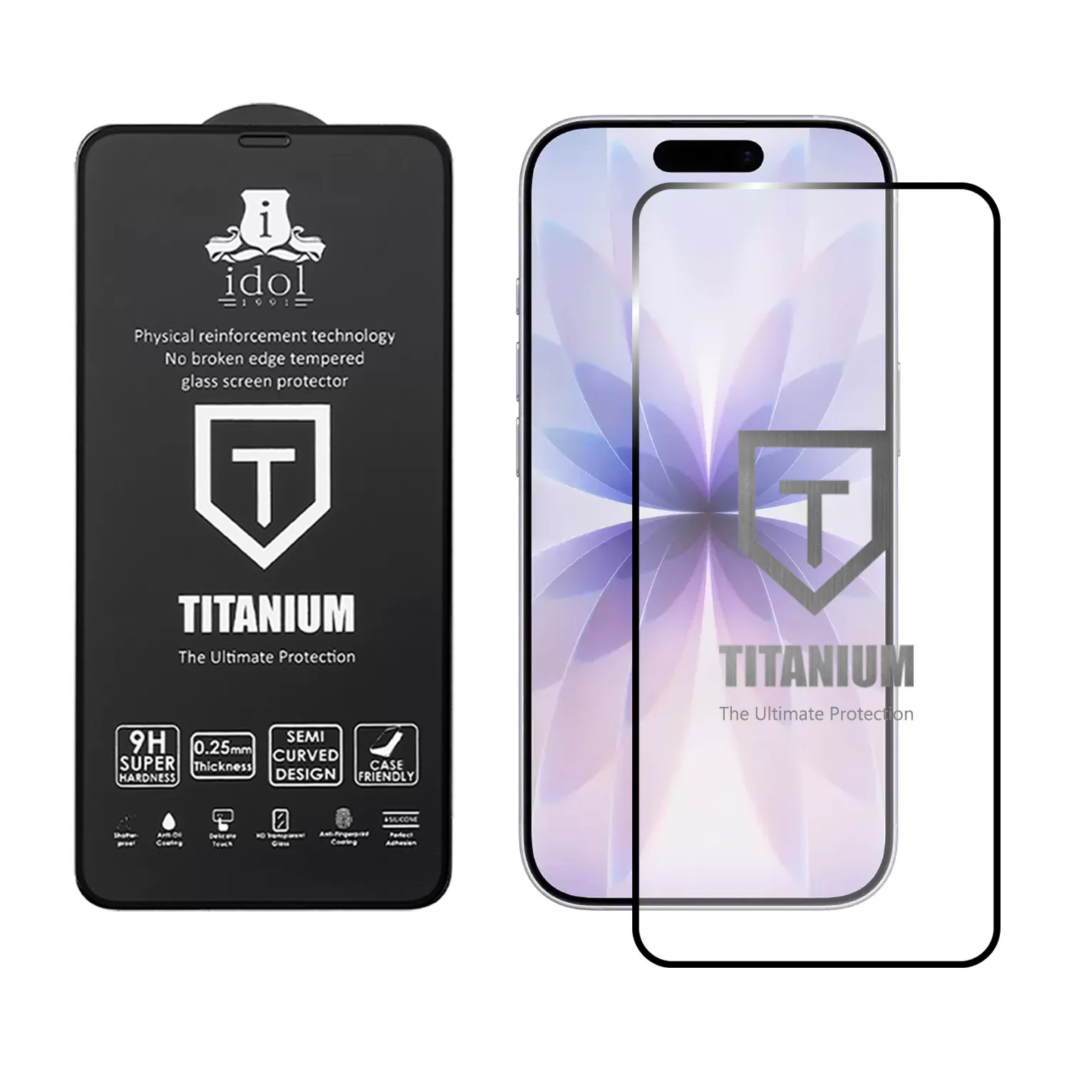 IDOL 1991 TITANIUM TEMPERED GLASS IPHONE 17 6.3in 9H 0.25mm SEMI CURVED FULL GLUE BLACK - Image 2
