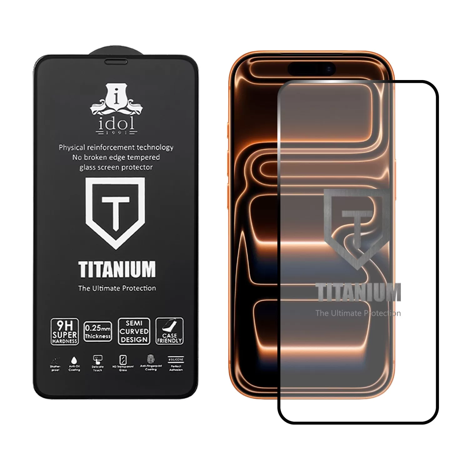 IDOL 1991 TITANIUM TEMPERED GLASS IPHONE 17 PRO MAX 6.9in 9H 0.25mm SEMI CURVED FULL GLUE BLACK - Image 2