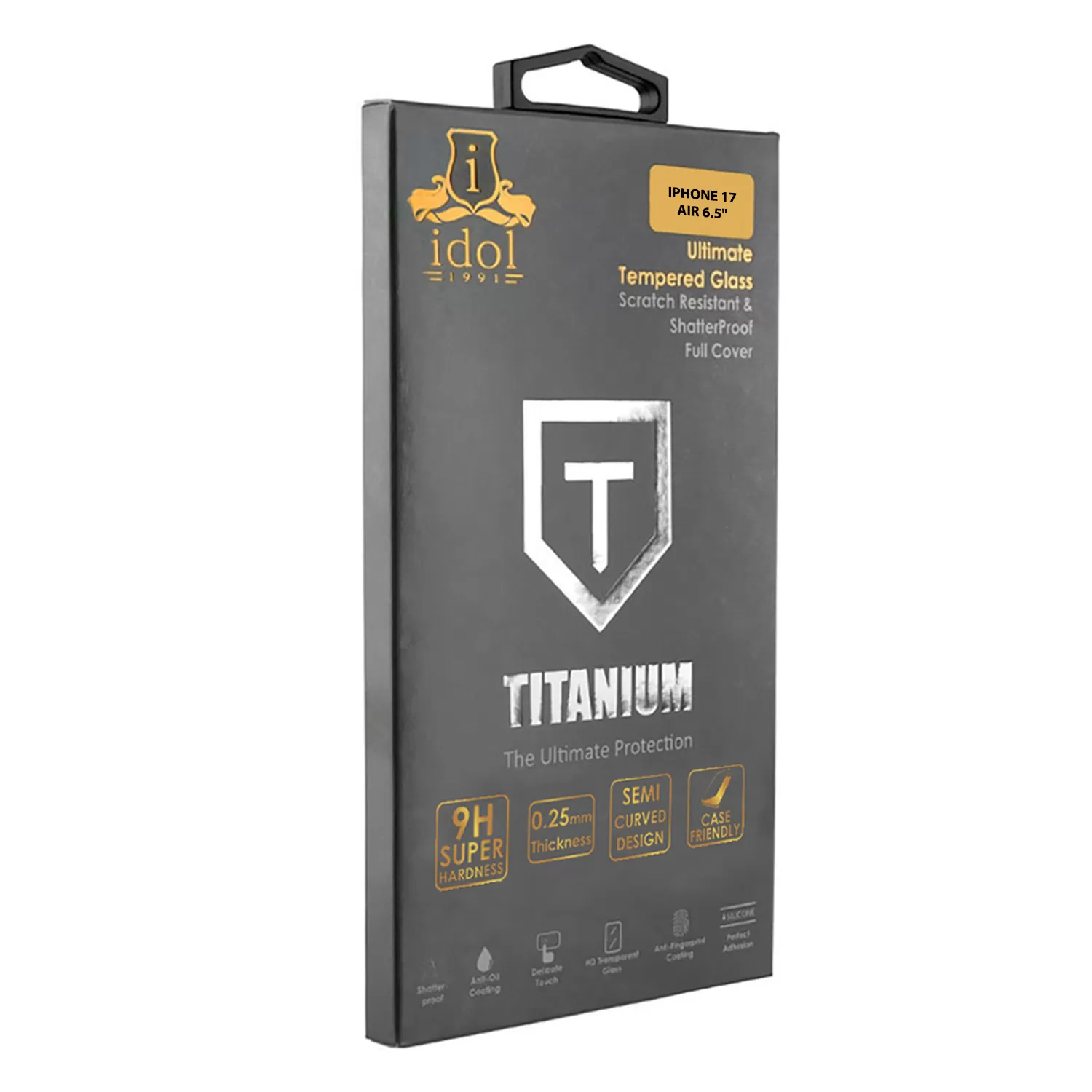 IDOL 1991 TITANIUM TEMPERED GLASS IPHONE 17 AIR 6.5in 9H 0.25mm  SEMI CURVED FULL GLUE BLACK - Image 5