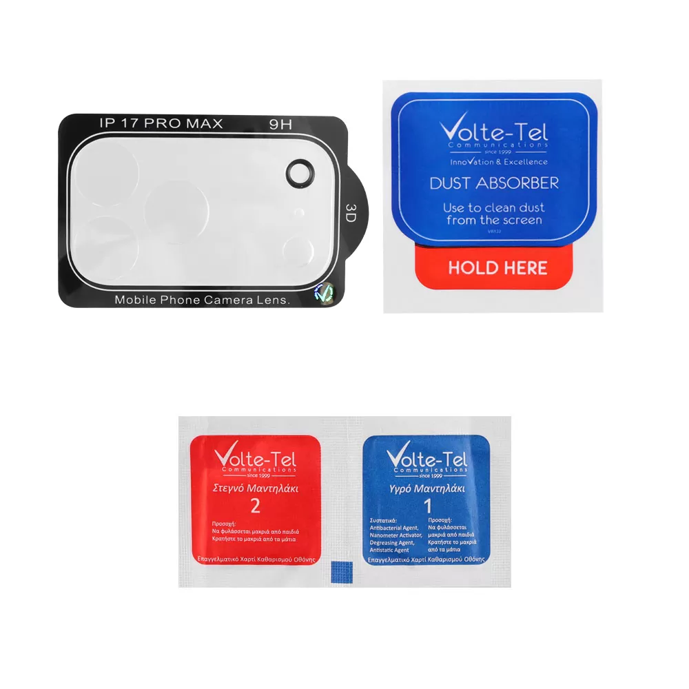 VOLTE-TEL CAMERA GLASS IPHONE 17 PRO 6.3in 9H 0.25mm 3D CURVED TRANSPARENT - Image 4