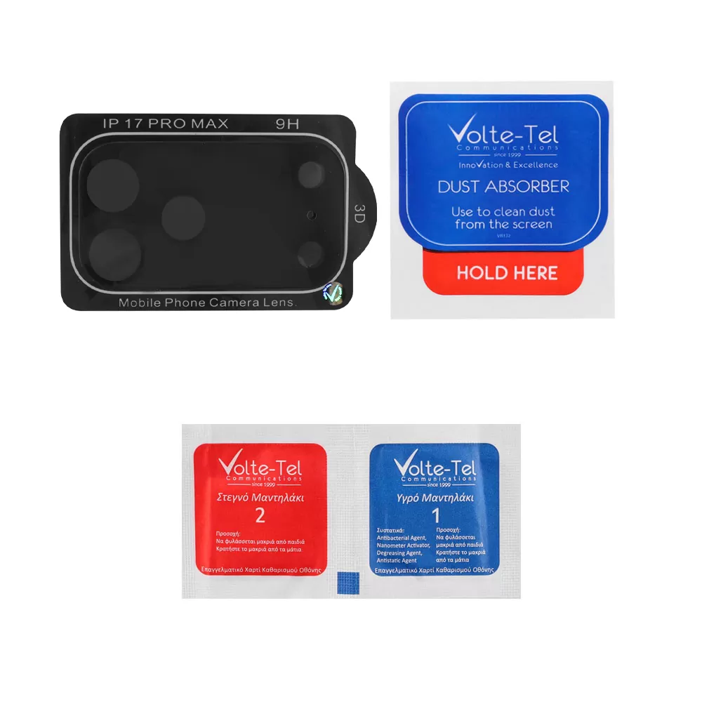 VOLTE-TEL CAMERA GLASS IPHONE 17 PRO 6.3in 9H 0.25mm 3D CURVED BLACK - Image 4