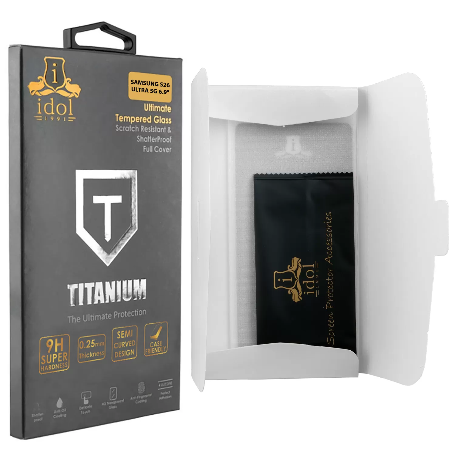 IDOL 1991 TITANIUM TEMPERED GLASS SAMSUNG S26 ULTRA 5G 6.9in 9H 0.20mm  SEMI CURVED FINGER UNLOCK FULL GLUE BLACK - Image 3