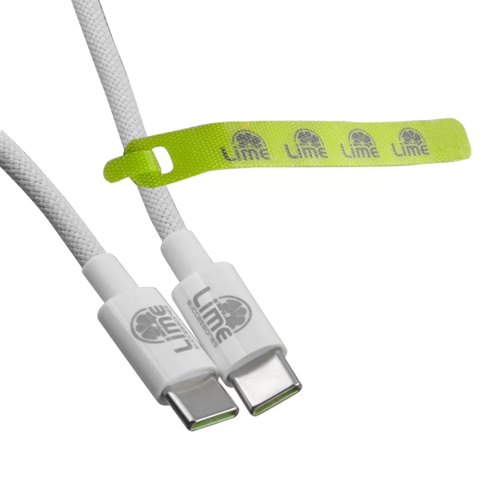 LIME USB-C TYPE C TO USB-C TYPE C 4A ΦΟΡΤΙΣΗΣ-DATA DURABLE BRAIDED 1m LBCC01 68W WHITE BULK - Image 4