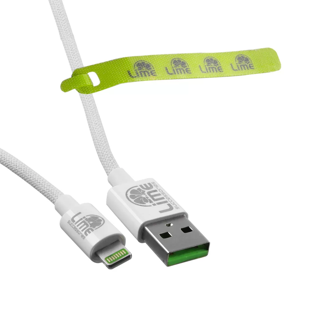 LIME LIGHTNING TO USB 3A ΦΟΡΤΙΣΗΣ-DATA DURABLE BRAIDED 1m LBUL01 WHITE BULK - Image 4
