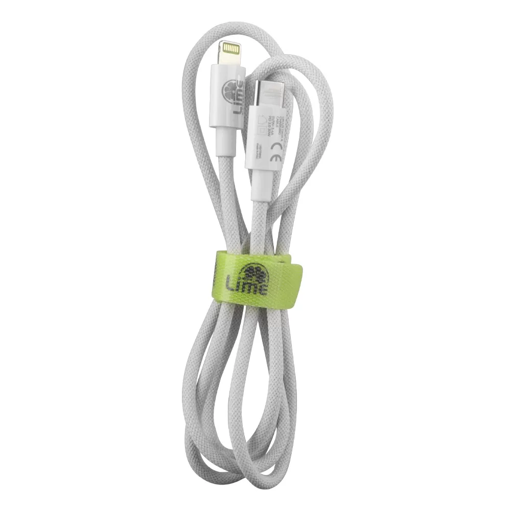 LIME LIGHTNING TO USB-C 3.4A ΦΟΡΤΙΣΗΣ-DATA DURABLE BRAIDED 1m LBCL01 30W WHITE BULK - Image 2