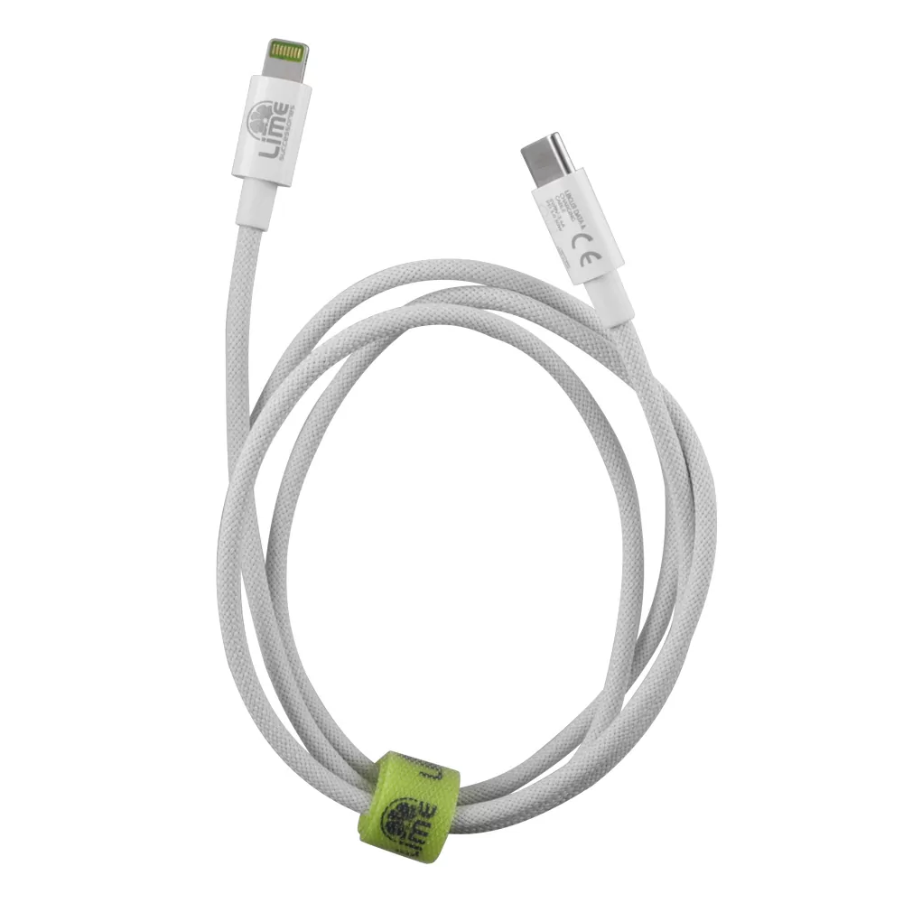 LIME LIGHTNING TO USB-C 3.4A ΦΟΡΤΙΣΗΣ-DATA DURABLE BRAIDED 1m LBCL01 30W WHITE BULK - Image 3