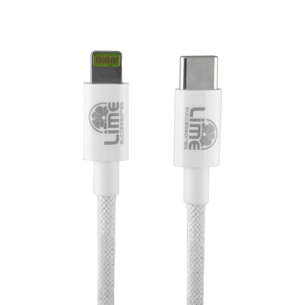 LIME LIGHTNING TO USB-C 3.4A ΦΟΡΤΙΣΗΣ-DATA DURABLE BRAIDED 1m LBCL01 30W WHITE BULK - Image 5