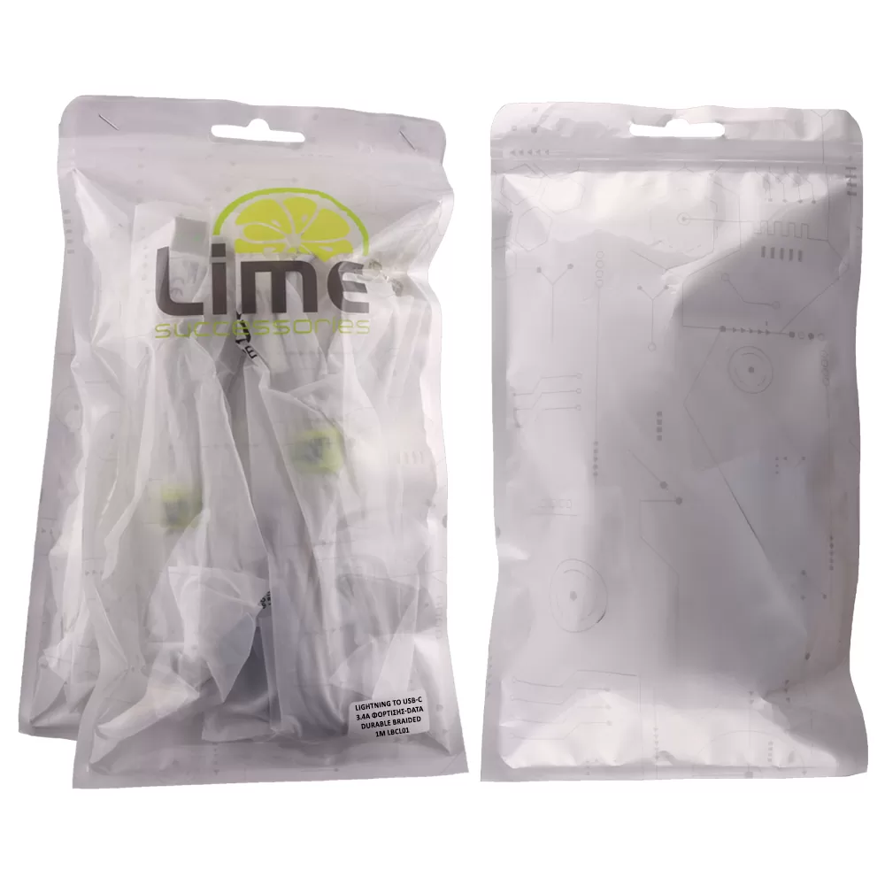 LIME LIGHTNING TO USB-C 3.4A ΦΟΡΤΙΣΗΣ-DATA DURABLE BRAIDED 1m LBCL01 30W WHITE BULK - Image 6