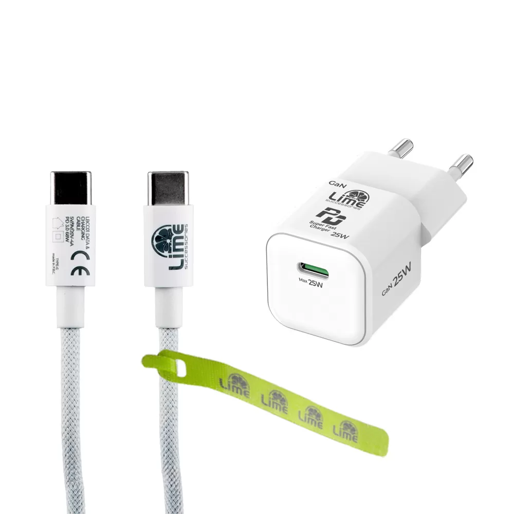 LIME USB-C MINI GAN PD 3.0 SUPER FAST TRAVEL LGC25W 5V 4.0A/ 9V 2.77A 25W+ BRAIDED ΦΟΡΤΙΣΗΣ-DATA LBCC01 USB-C TO USB-C 68W - Image 4