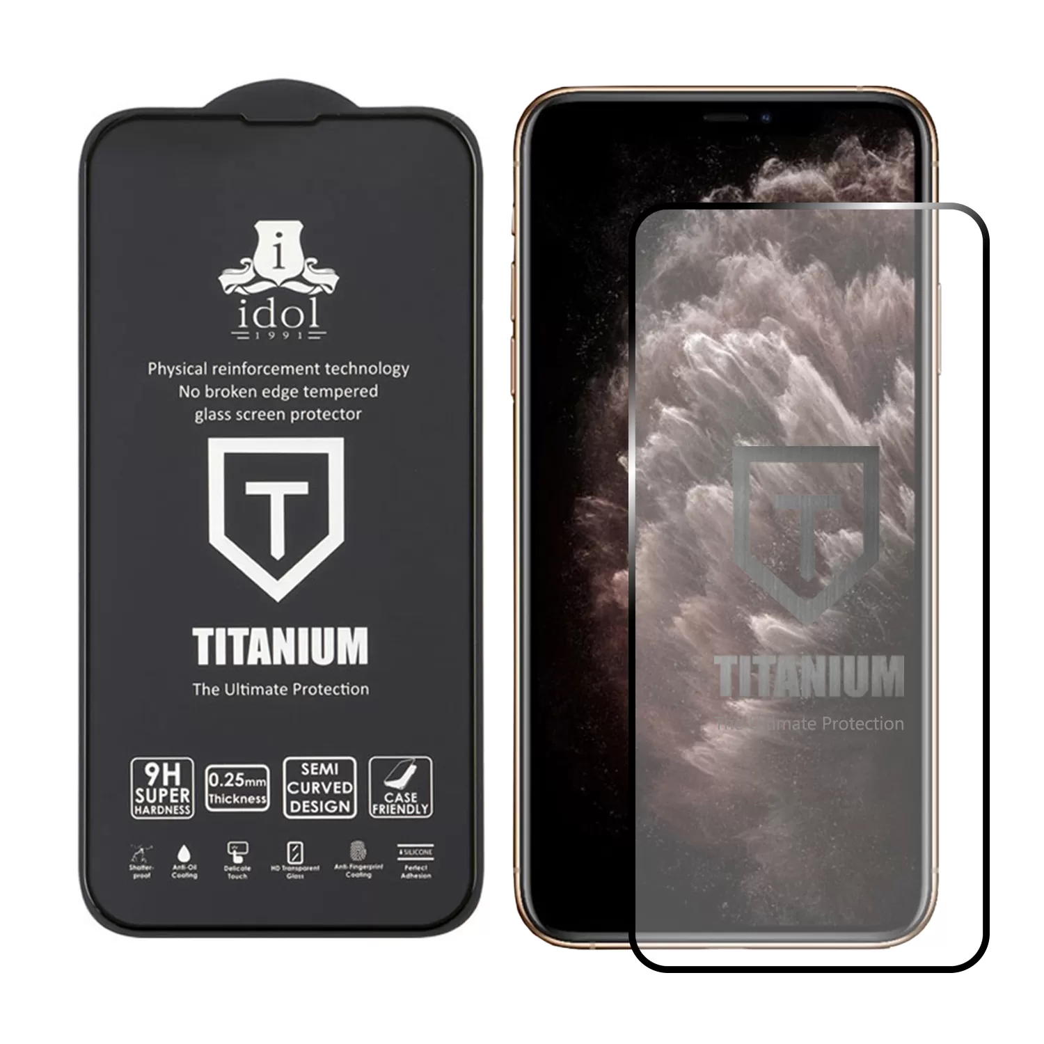 IDOL 1991 TITANIUM TEMPERED GLASS IPHONE 11 PRO MAX/XS MAX 6.5in 9H 0.25mm SEMI CURVED FULL GLUE BLACK - Image 2