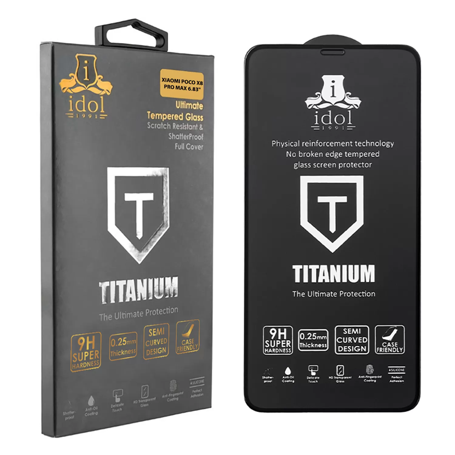 IDOL 1991 TEMPERED GLASS XIAOMI POCO X8 PRO MAX 6.83" 9H 0.25mm TITANIUM SEMI CURVED FULL GLUE BLACK - Image 4