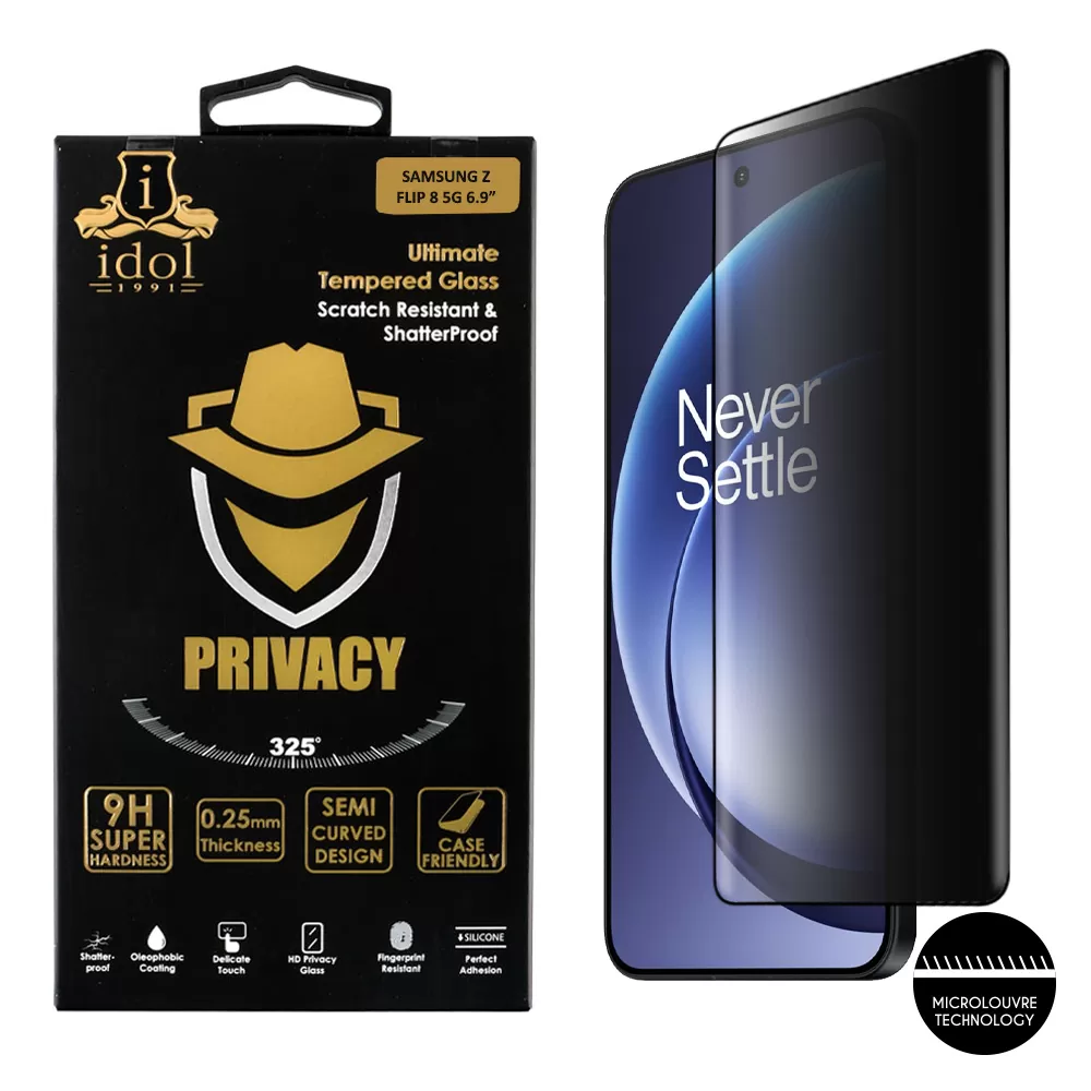 IDOL 1991 PRIVACY ANTISPY TEMPERED GLASS ONEPLUS 15R 5G 6.83in 9H 0.25mm SEMI CURVED FULL GLUE FINGER UNLOCK BLACK - Image 2