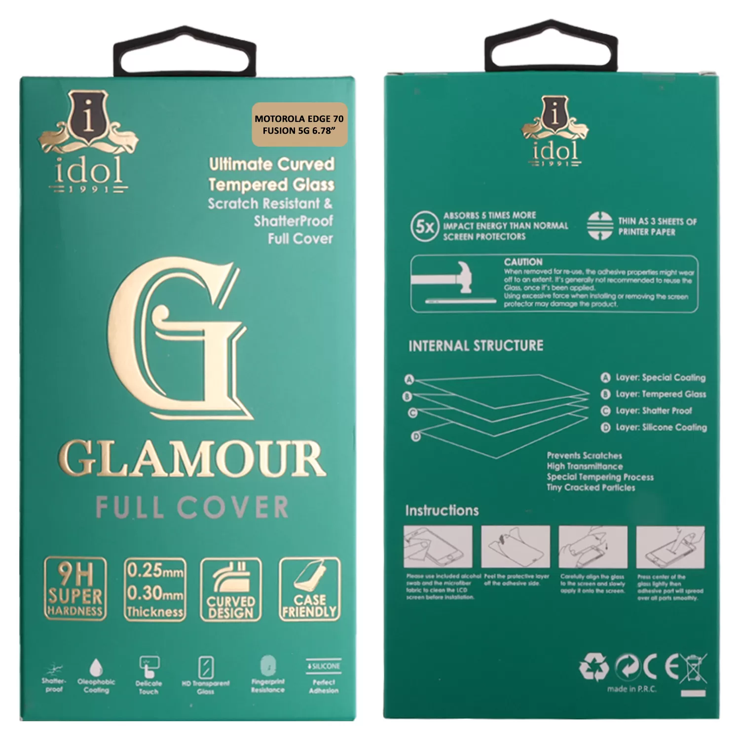 IDOL 1991 GLAMOUR TEMPERED GLASS MOTOROLA EDGE 70 FUSION 5G 6.78in 9H 0.30mm FULL COVER 3D EDGE GLUE FINGER UNLOCK BLACK - Image 6