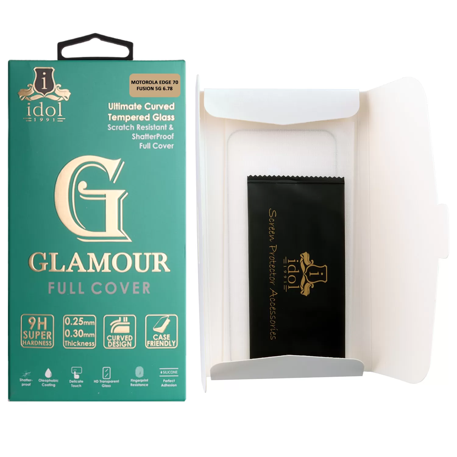 IDOL 1991 GLAMOUR TEMPERED GLASS MOTOROLA EDGE 70 FUSION 5G 6.78in9H 0.30mm FULL COVER 3D FULL GLUE FINGER UNLOCK BLACK+SQUEEZY - Image 5