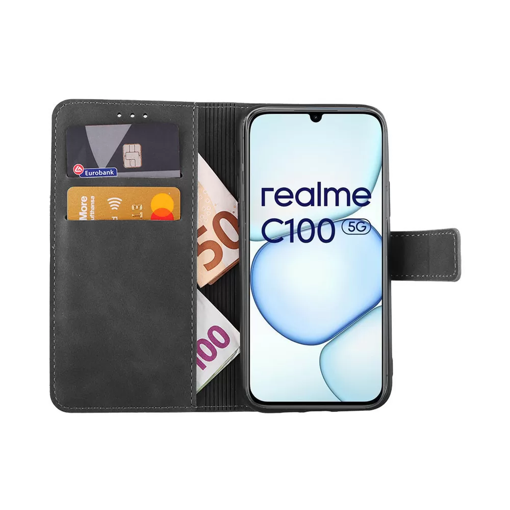 LIME ESSENTIAL ΘΗΚΗ REALME C100 5G 6.8in  MAGNET BOOK STAND CLIP GREY - Image 2