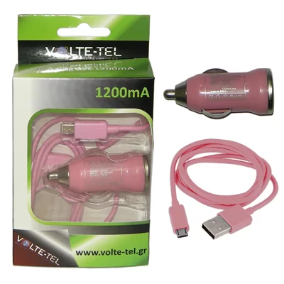 VOLTE-TEL MICRO USB(ΦΟΡΤΙΣΗΣ-DATA VCD01+ΦΟΡΤΙΣΤΗΣ ΑΥΤΟΚΙΝΗΤΟΥ VCU09 1200mA 6W) PINK