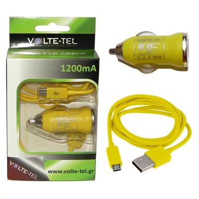 VOLTE-TEL MICRO USB(ΦΟΡΤΙΣΗΣ-DATA VCD01+ΦΟΡΤΙΣΤΗΣ ΑΥΤΟΚΙΝΗΤΟΥ VCU09 1200mA 6W) YELLOW