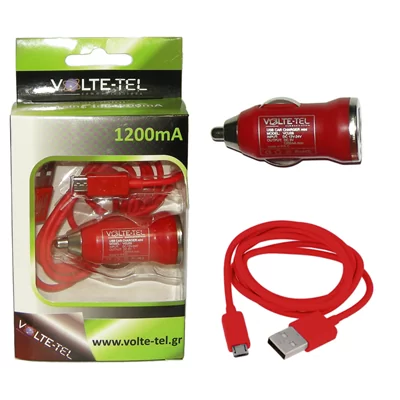 VOLTE-TEL MICRO USB(ΦΟΡΤΙΣΗΣ-DATA VCD01+ΦΟΡΤΙΣΤΗΣ ΑΥΤΟΚΙΝΗΤΟΥ VCU09 1200mA 6W) RED