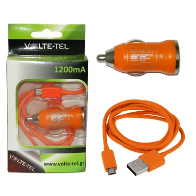 VOLTE-TEL MICRO USB(ΦΟΡΤΙΣΗΣ-DATA VCD01+ΦΟΡΤΙΣΤΗΣ ΑΥΤΟΚΙΝΗΤΟΥ VCU09 1200mA 6W) ORANGE