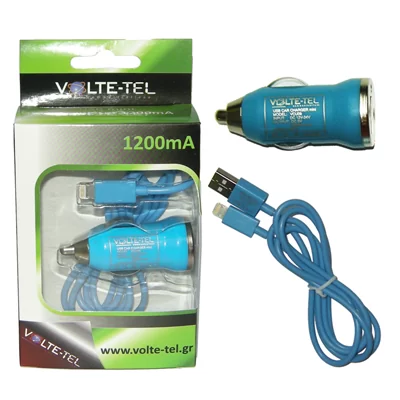 VOLTE-TEL LIGHTNING USB(ΦΟΡΤΙΣΗΣ-DATA VCD01+ΦΟΡΤΙΣΤΗΣ ΑΥΤΟΚΙΝΗΤΟΥ VCU09 1200mA 6W)BLUE