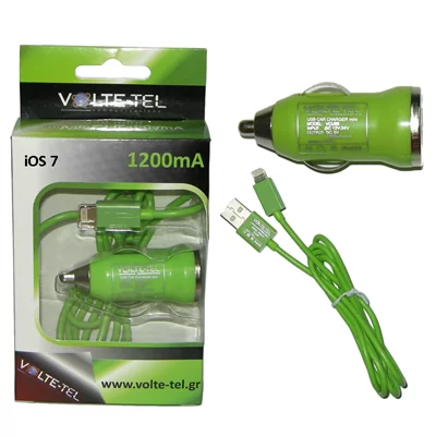 VOLTE-TEL LIGHTNING USB(ΦΟΡΤΙΣΗΣ-DATA VCD01+ΦΟΡΤΙΣΤΗΣ ΑΥΤΟΚΙΝΗΤΟΥ VCU09 1200mA 6W)GREEN iOS7