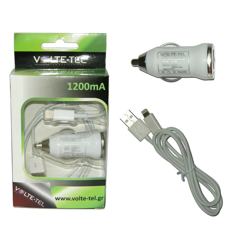 VOLTE-TEL LIGHTNING USB(ΦΟΡΤΙΣΗΣ-DATA VCD01+ΦΟΡΤΙΣΤΗΣ ΑΥΤΟΚΙΝΗΤΟΥ VCU09 1200mA 6W)WHITE - Image 2