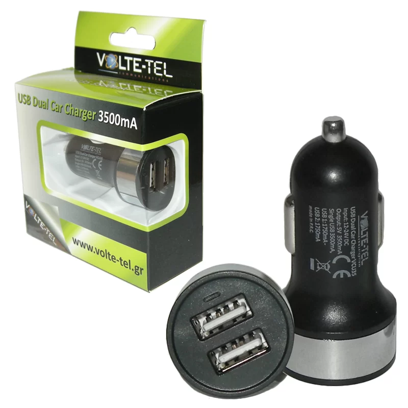 VOLTE-TEL USB DUAL ΦΟΡΤΙΣΤΗΣ ΑΥΤΟΚΙΝΗΤΟΥ VCU35 3500mA 17.5W BLACK - Image 2