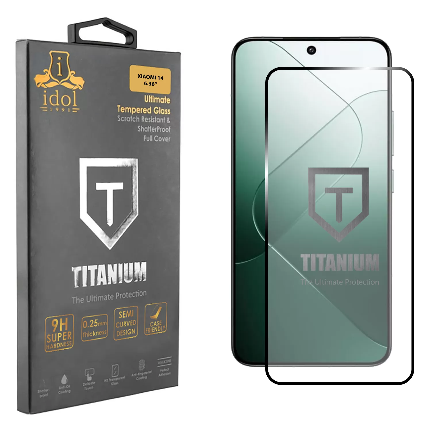 IDOL 1991 TITANIUM TEMPERED GLASS XIAOMI 14 6.36in 9H 0.25mm SEMI CURVED FULL GLUE BLACK