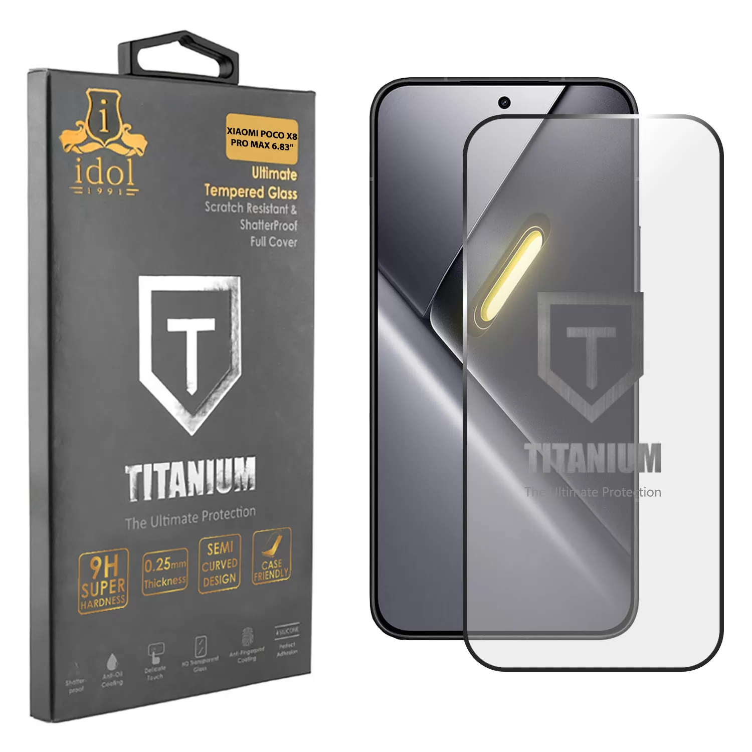 IDOL 1991 TEMPERED GLASS XIAOMI POCO X8 PRO MAX 6.83" 9H 0.25mm TITANIUM SEMI CURVED FULL GLUE BLACK