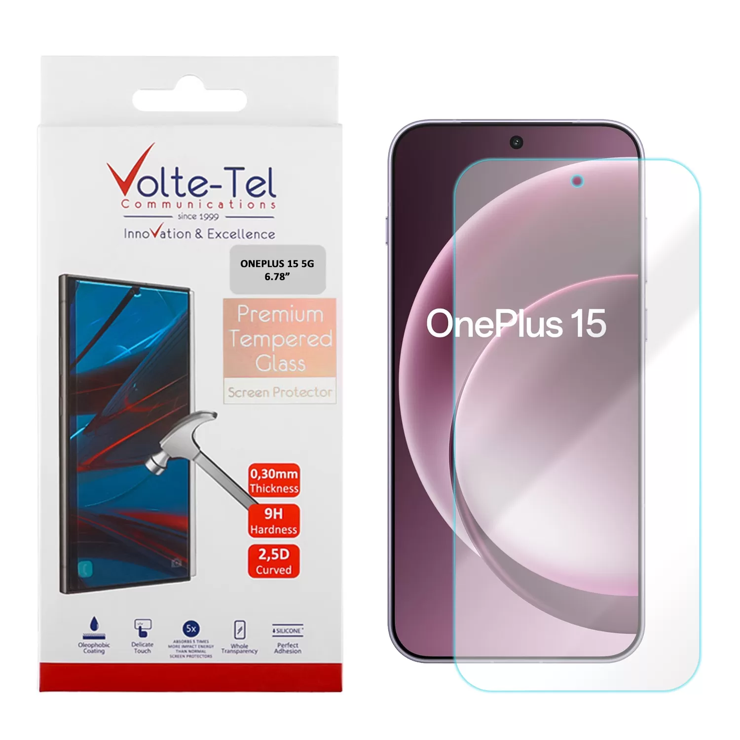 VOLTE-TEL TEMPERED GLASS ONEPLUS 15 5G 6.78in 9H 0.30mm 2.5D FULL GLUE
