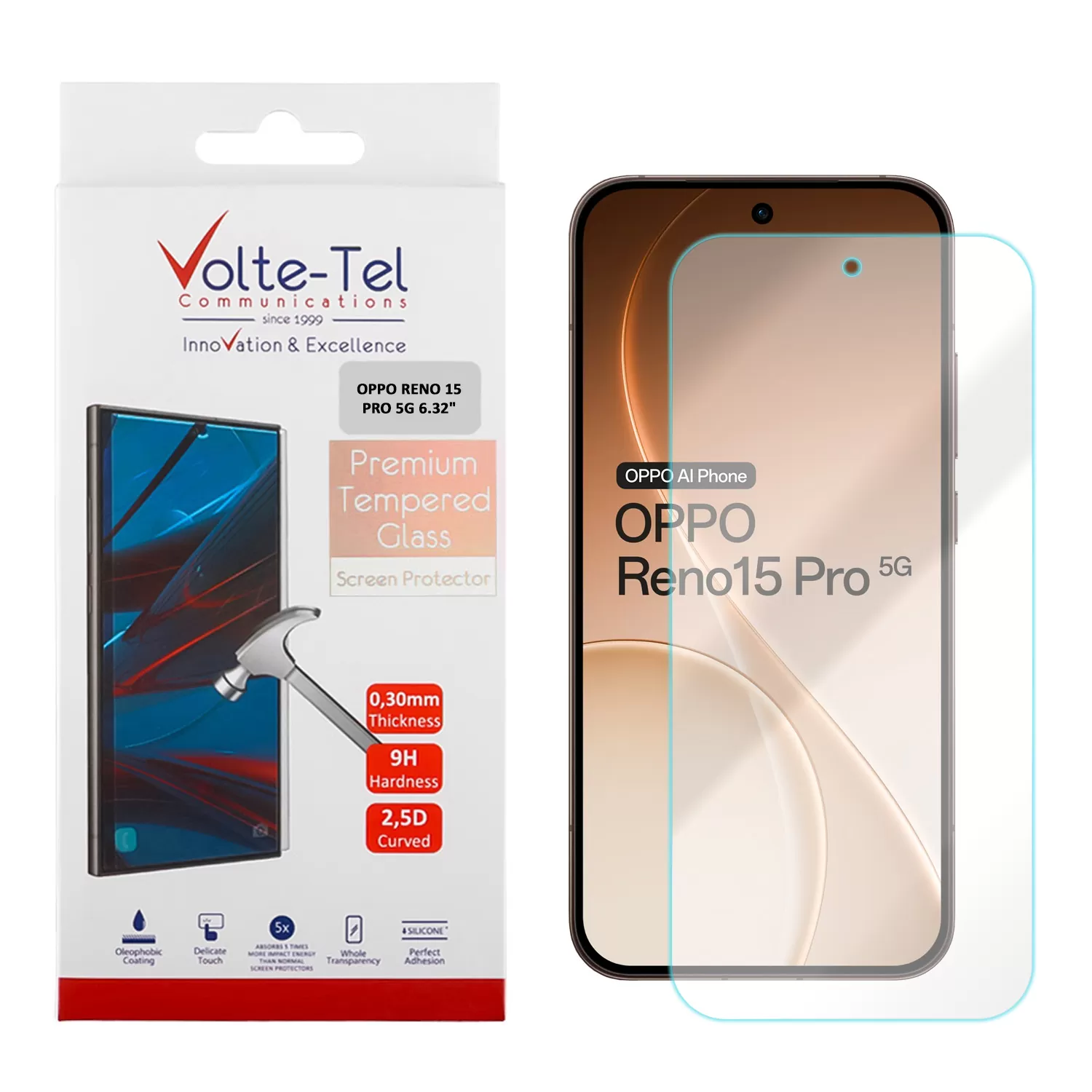 VOLTE-TEL TEMPERED GLASS OPPO RENO15 PRO 5G 6.32in 9H 0.30mm 2.5D FULL GLUE