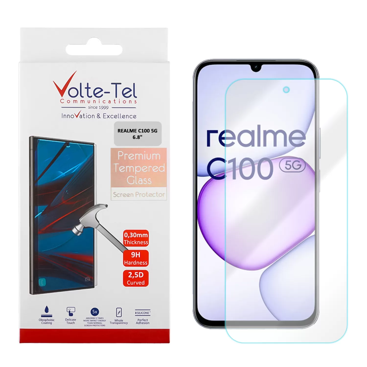 VOLTE-TEL TEMPERED GLASS REALME C100 5G 6.8in 9H 0.30mm 2.5D FULL GLUE