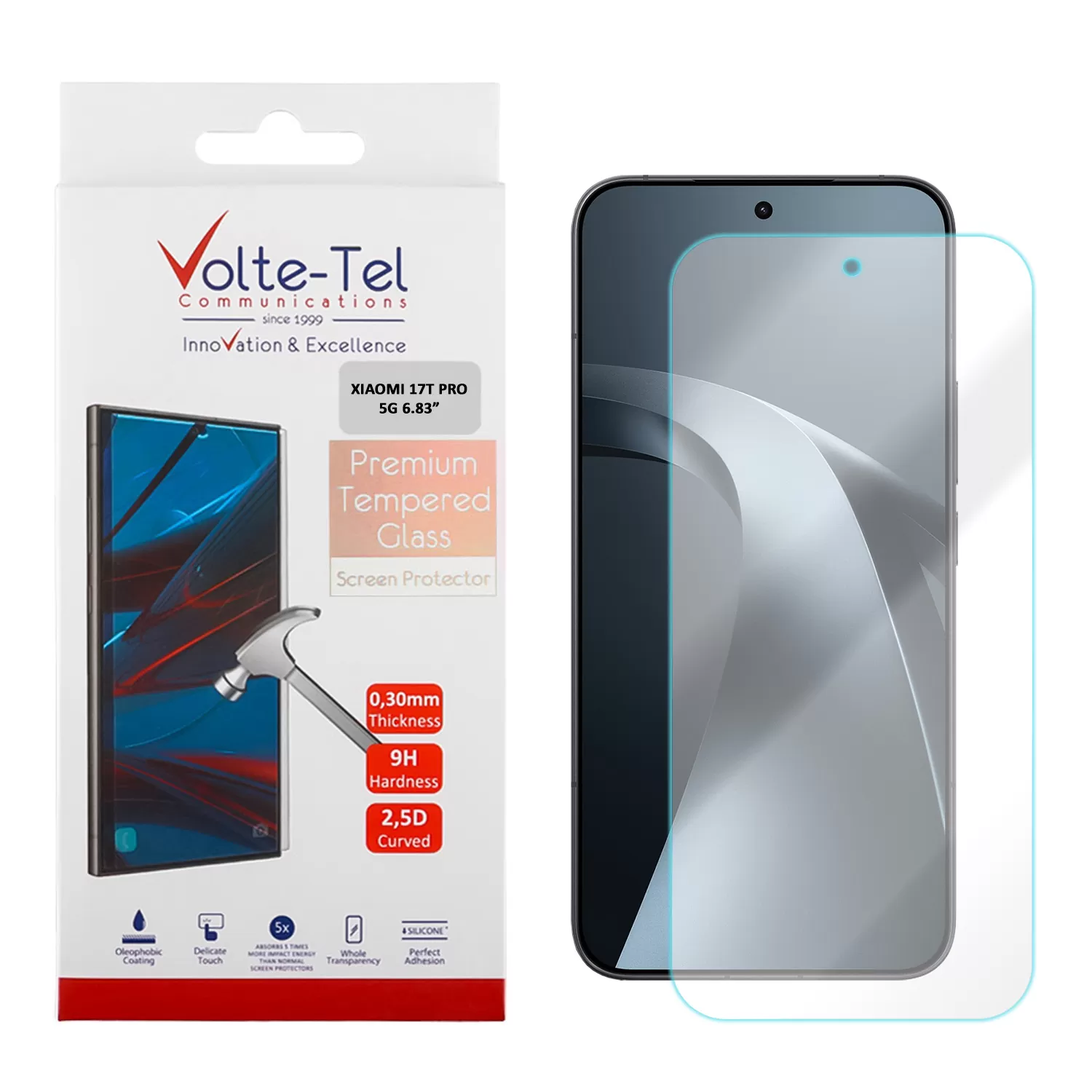 VOLTE-TEL TEMPERED GLASS XIAOMI 17T PRO 5G 6.83in 9H 0.30mm 2.5D FULL GLUE