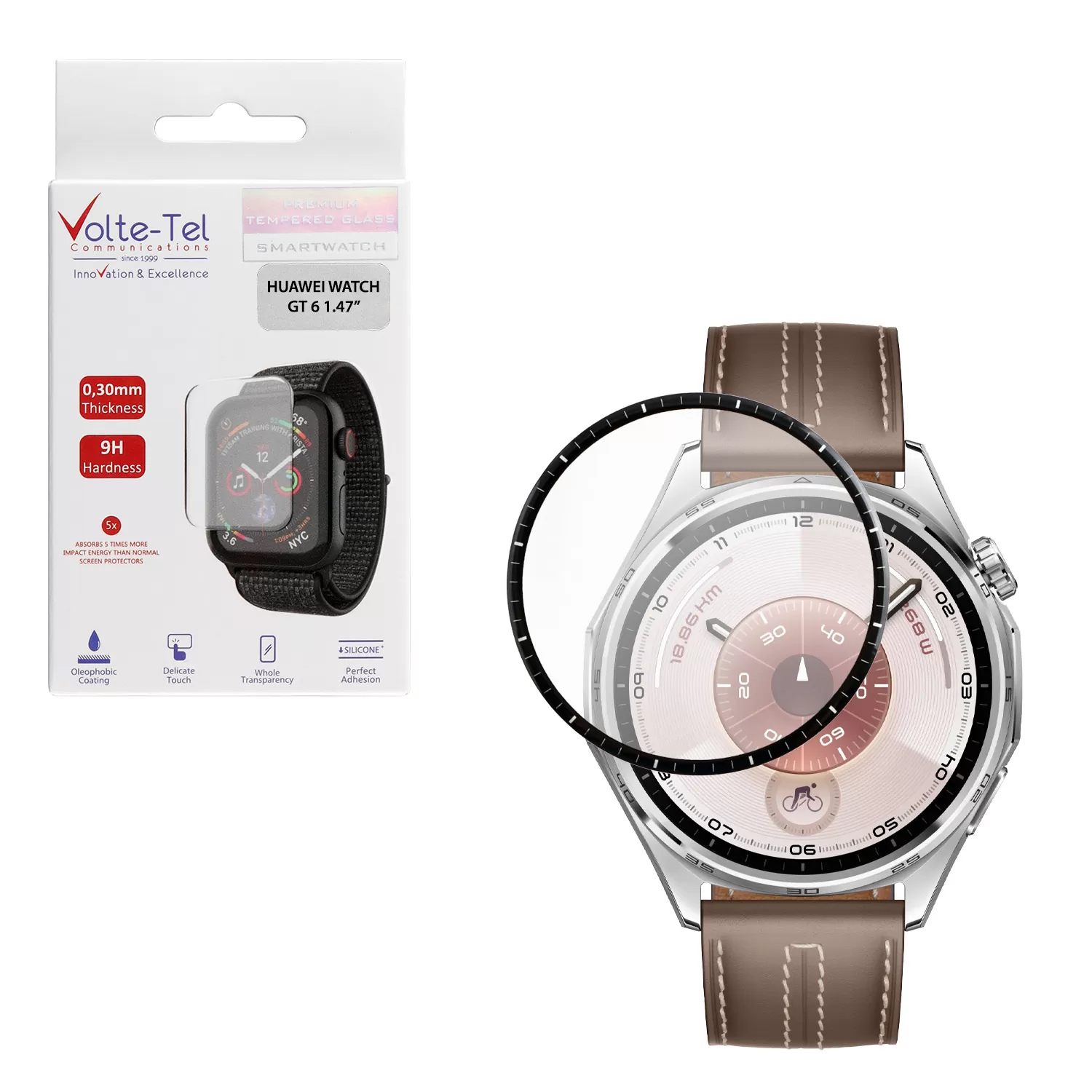 VOLTE-TEL PLEXI TEMPERED GLASS HUAWEI WATCH GT 6 46mm 3D EDGE 1.47in 0.30mm FULL GLUE FULL COVER BLACK
