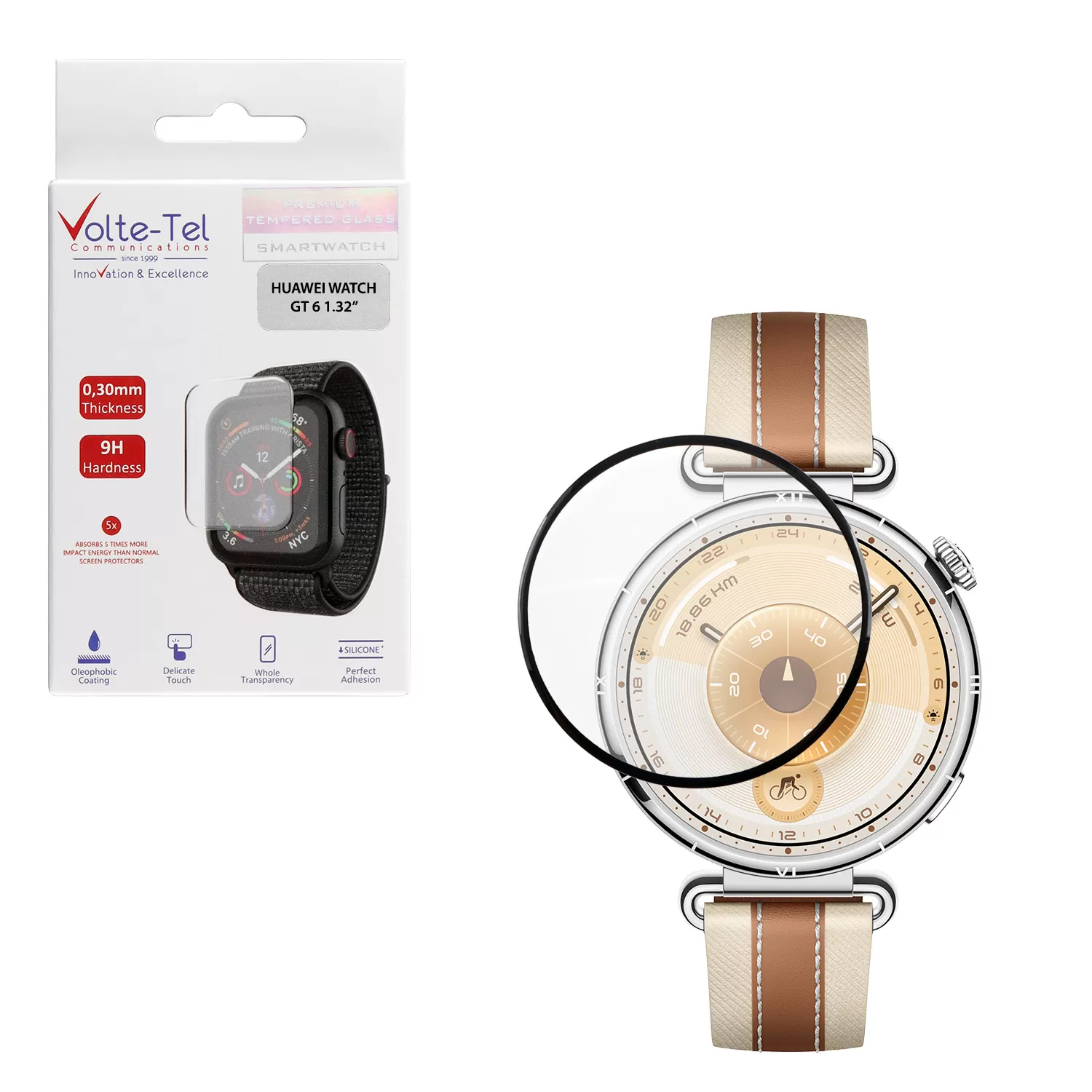 VOLTE-TEL PLEXI TEMPERED GLASS HUAWEI WATCH GT 6 41mm 3D EDGE 1.32in 0.30mm FULL GLUE FULL COVER BLACK