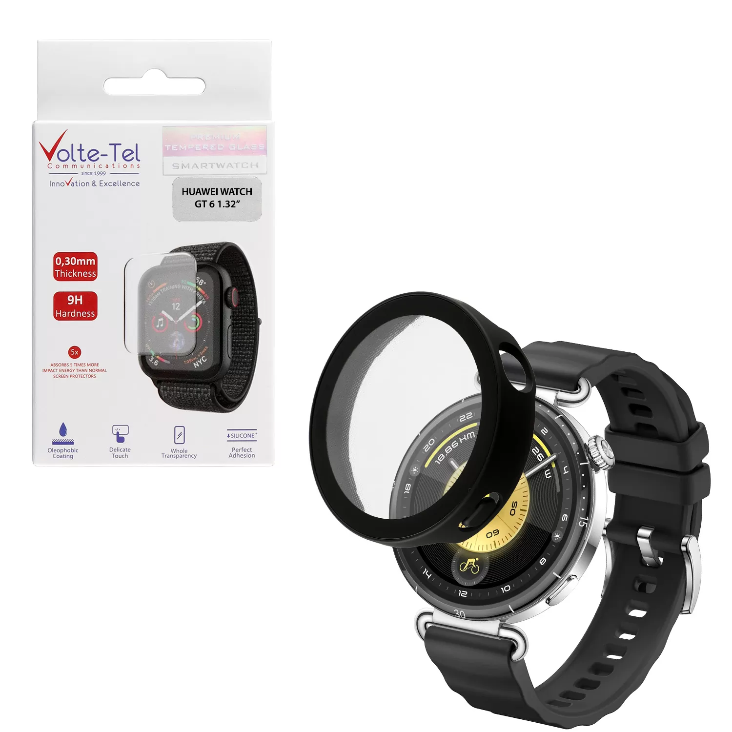 VOLTE-TEL PC EDGE COVER TEMPERED GLASS HUAWEI WATCH GT 6 41mm 1.32in 9H 0.30mm 3D FULL GLUE FULL COVER OFFICE CHERRY MATTE BLACK