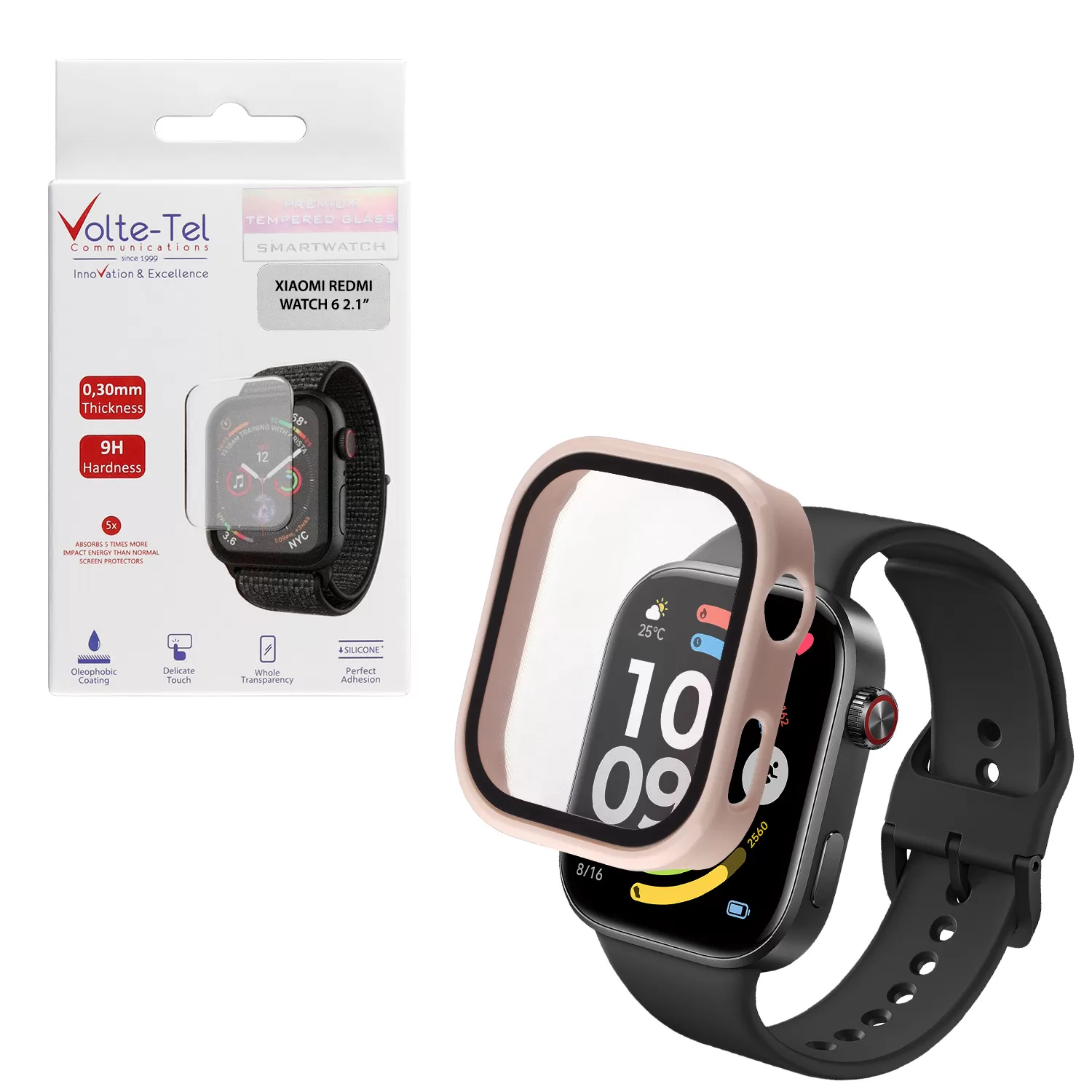 VOLTE-TEL PC EDGE COVER TEMPERED GLASS XIAOMI REDMI WATCH 6 2.1in 9H 0.30mm 3D FULL GLUE FULL COVER IVORY