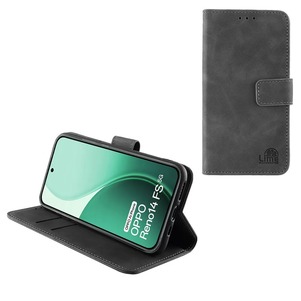 LIME ESSENTIAL ΘΗΚΗ OPPO RENO14 FS 5G 6.57in MAGNET BOOK STAND CLIP GREY