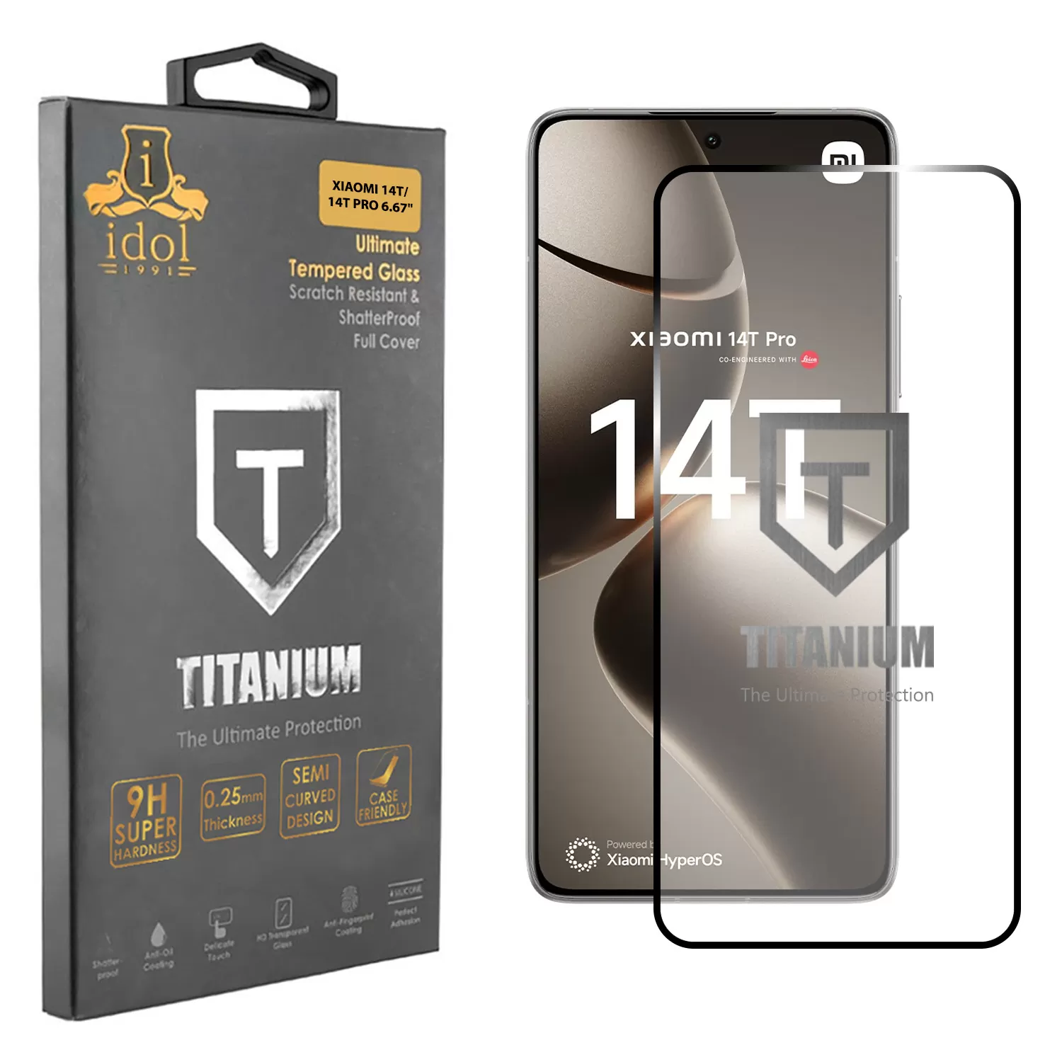 IDOL 1991 TITANIUM TEMPERED GLASS XIAOMI 14T/14T PRO 6.67in 9H 0.25mm  SEMI CURVED FULL GLUE BLACK