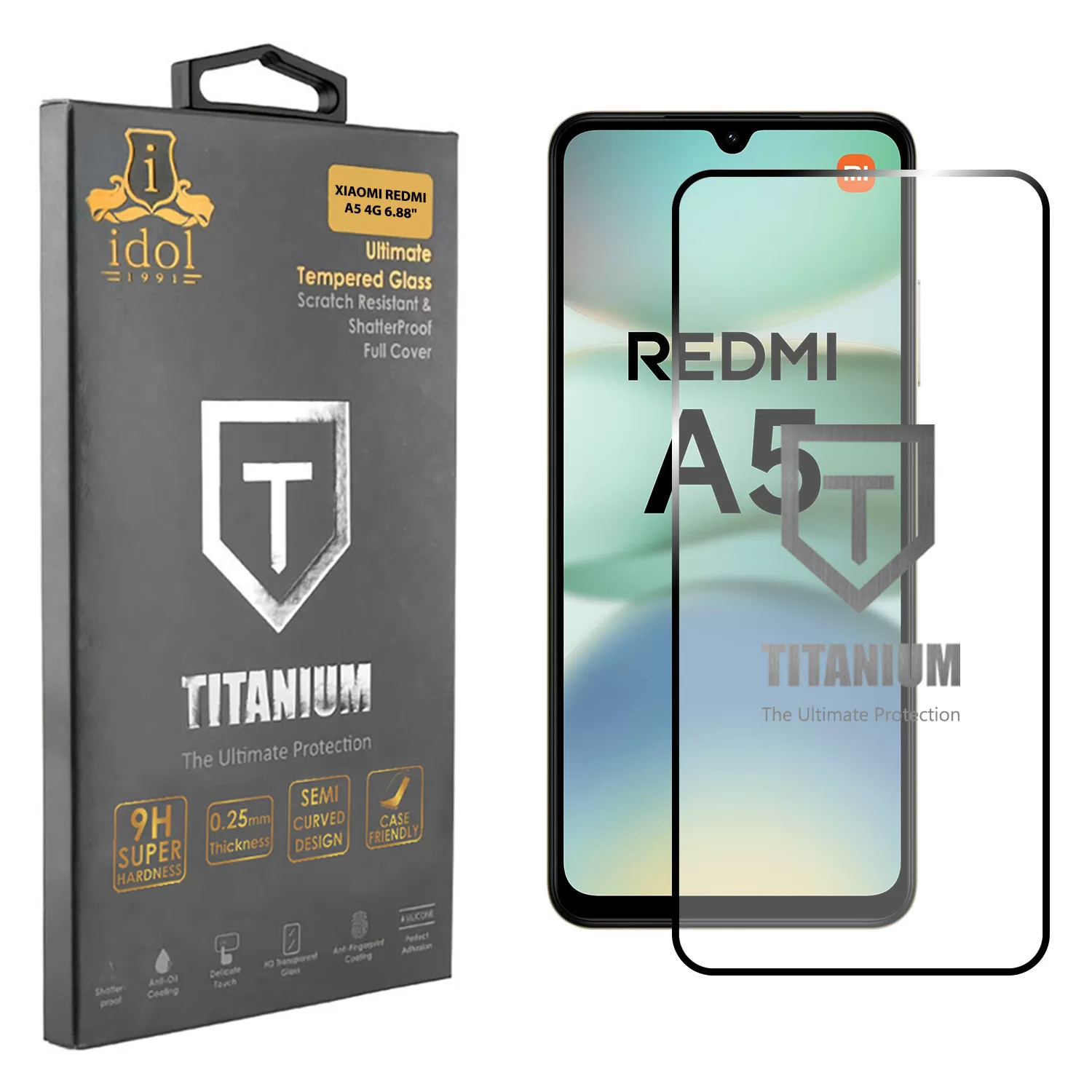 IDOL 1991 TITANIUM TEMPERED GLASS XIAOMI REDMI A5 4G 6.88in 9H 0.25mm SEMI CURVED FULL GLUE BLACK