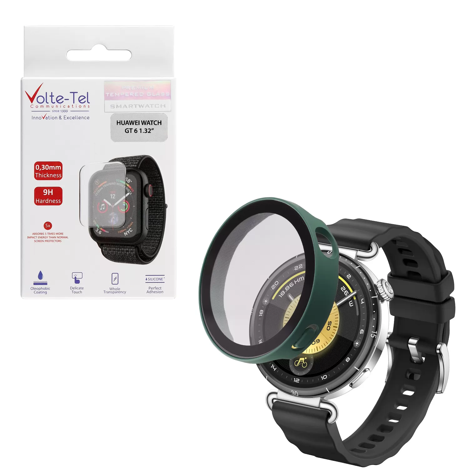 VOLTE-TEL PC EDGE COVER TEMPERED GLASS HUAWEI WATCH GT 6 41mm 1.32in 9H 0.30mm 3D FULL GLUE FULL COVER OFFICE GREEN