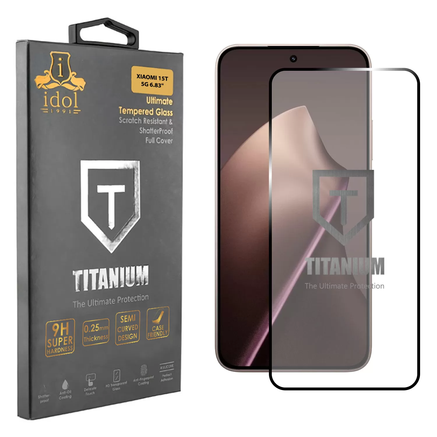 IDOL 1991 TITANIUM TEMPERED GLASS XIAOMI 15T 5G 6.83in 9H 0.25mm  SEMI CURVED FINGER UNLOCK FULL GLUE BLACK