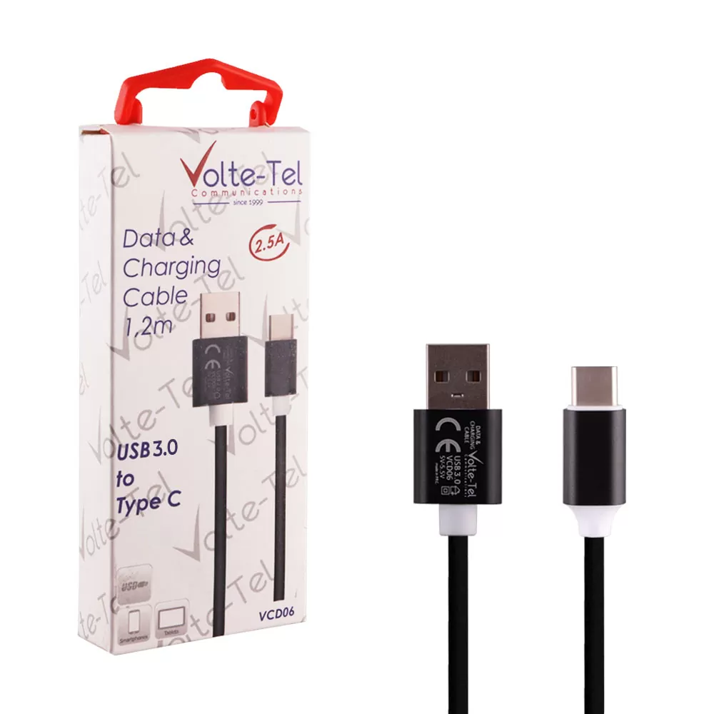 VOLTE-TEL TYPE C->USB 3.0 ALUMINIUM 3.5A ΦΟΡΤΙΣΗΣ-DATA 1.2m VCD06 BLACK