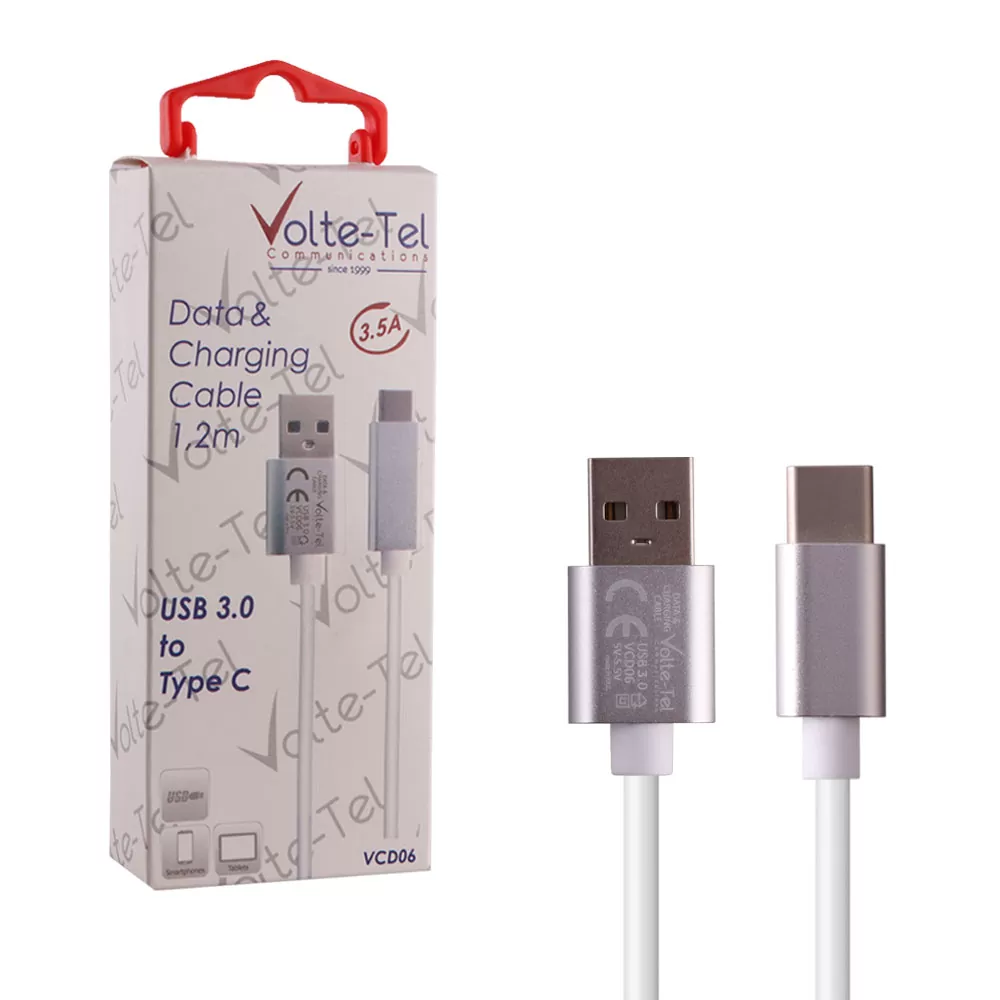 VOLTE-TEL TYPE C->USB 3.0 ALUMINIUM 3.5A ΦΟΡΤΙΣΗΣ-DATA 1.2m VCD06 WHITE