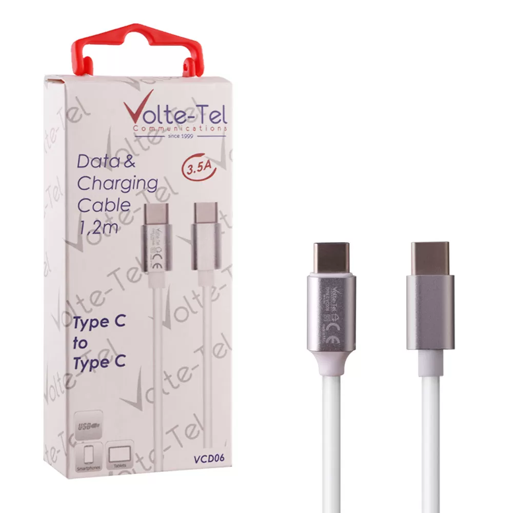 VOLTE-TEL USB-C TYPE C->TYPE C ALUMINIUM 3.5A ΦΟΡΤΙΣΗΣ-DATA 1.2m VCD06 WHITE