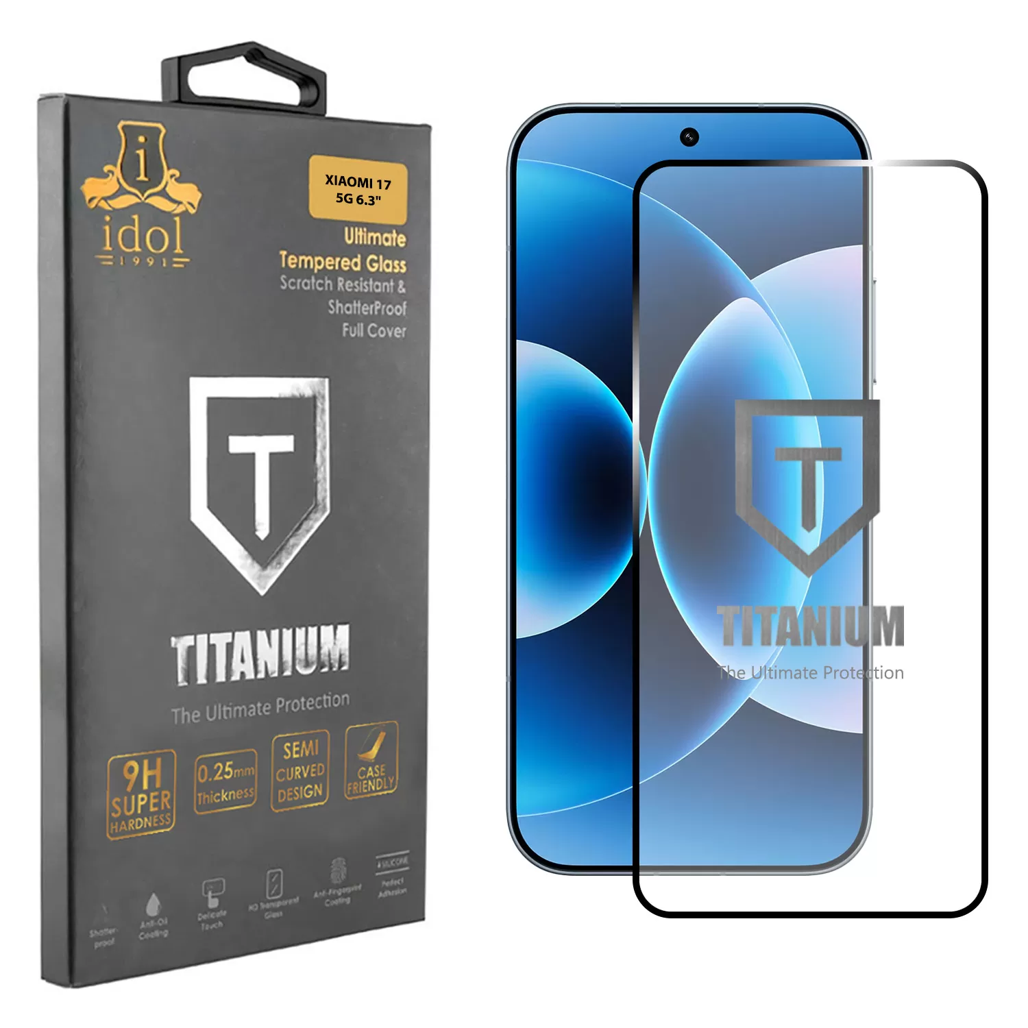 IDOL 1991 TITANIUM TEMPERED GLASS XIAOMI 17 5G 6.3in 9H 0.25mm  SEMI CURVED FINGER UNLOCK FULL GLUE BLACK