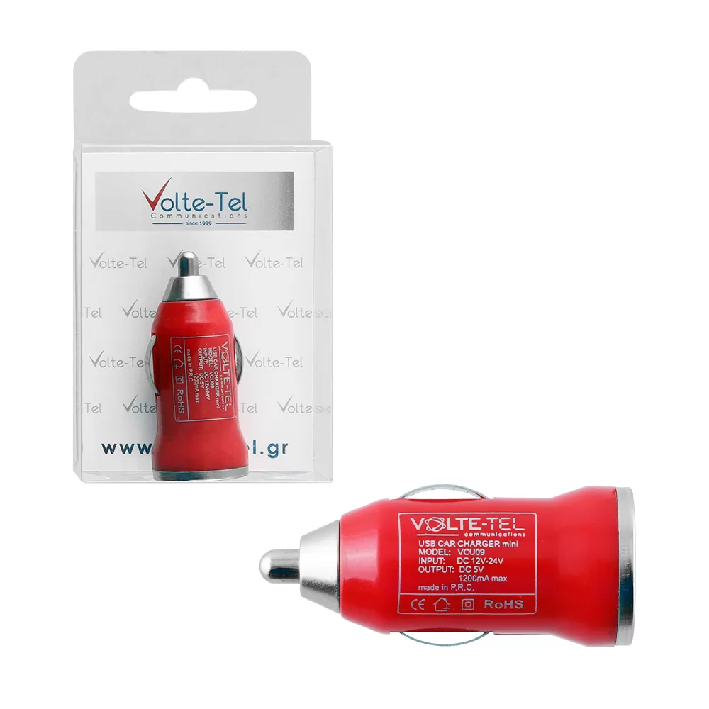 VOLTE-TEL USB ΦΟΡΤΙΣΤΗΣ ΑΥΤΟΚΙΝΗΤΟΥ mini VCU09 1200mA 6W RED