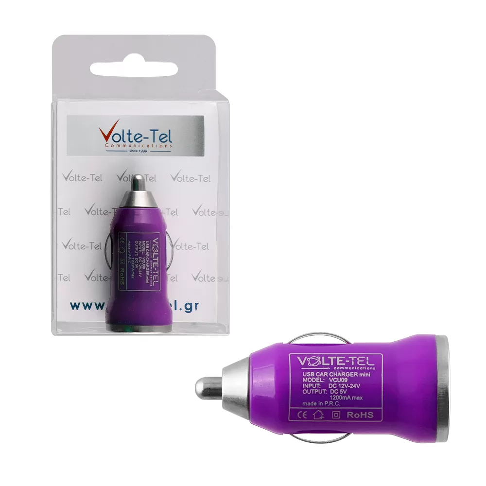 VOLTE-TEL USB ΦΟΡΤΙΣΤΗΣ ΑΥΤΟΚΙΝΗΤΟΥ mini VCU09 1200mA 6W PURPLE
