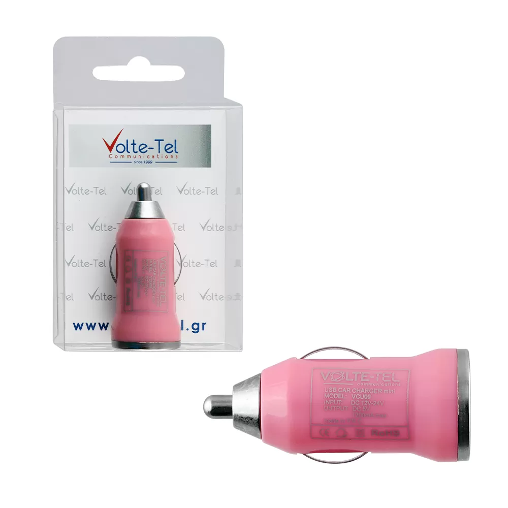 VOLTE-TEL USB ΦΟΡΤΙΣΤΗΣ ΑΥΤΟΚΙΝΗΤΟΥ mini VCU09 1200mA 6W PINK